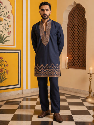 Japanese Fabric Embroidered Short Kurta with Pyjama Set