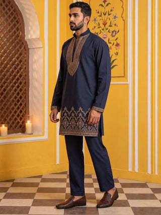 Japanese Fabric Embroidered Short Kurta with Pyjama Set