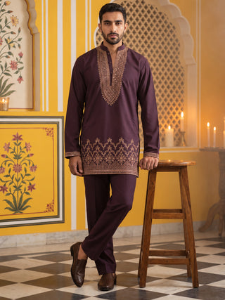 Japanese Fabric Embroidered Short Kurta with Pyjama Set