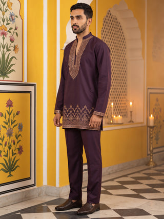 Japanese Fabric Embroidered Short Kurta with Pyjama Set