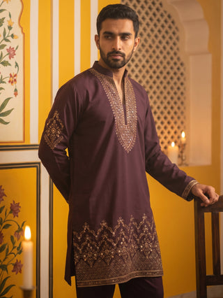 Japanese Fabric Embroidered Short Kurta with Pyjama Set