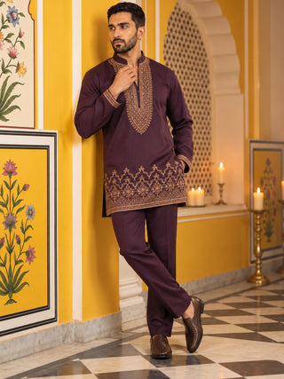 Japanese Fabric Embroidered Short Kurta with Pyjama Set