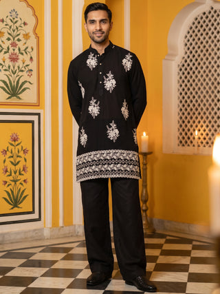 Japanese Fabric Floral Embroidered Kurta with Korean Pants
