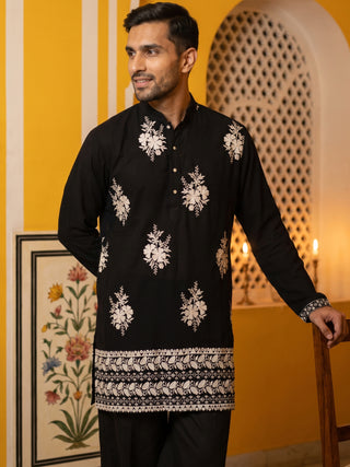 Japanese Fabric Floral Embroidered Kurta with Korean Pants