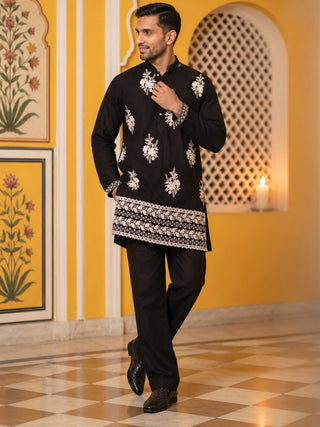 Japanese Fabric Floral Embroidered Kurta with Korean Pants