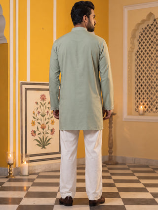 Japanese Fabric Floral Embroidered Kurta with Korean Pants
