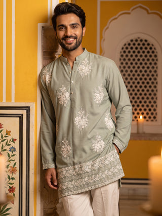 Japanese Fabric Floral Embroidered Kurta with Korean Pants