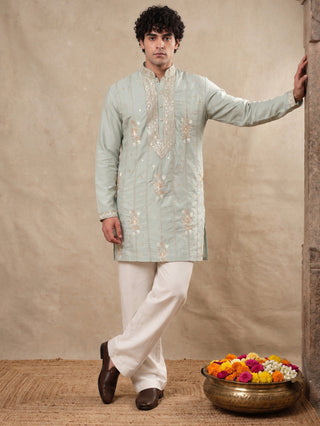 Japanese Fabric Floral Embroidered Short Kurta With Korean Pants