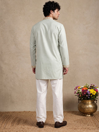 Japanese Fabric Floral Embroidered Short Kurta With Korean Pants