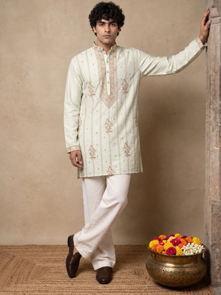 Japanese Fabric Floral Embroidered Short Kurta With Korean Pants