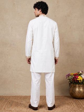 Japanese Fabric Floral Embroidered Short Kurta With Korean Pants