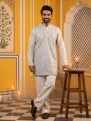Silk Blend Embroidered Short Kurta