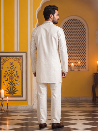 Silk Blend Embroidered Short Kurta
