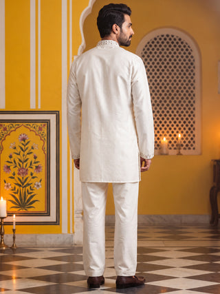 Silk Blend Embroidered Short Kurta With Korean Pant