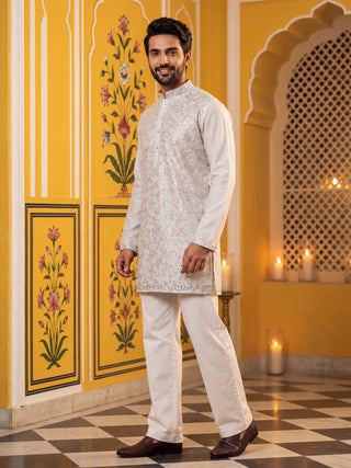 Silk Blend Embroidered Short Kurta
