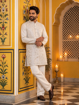 Silk Blend Embroidered Short Kurta