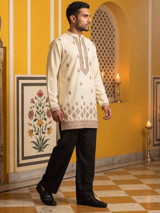 Japanese Fabric Embroidered Short Kurta with Korean Pant