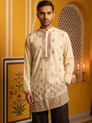 Japanese Fabric Embroidered Short Kurta with Korean Pant