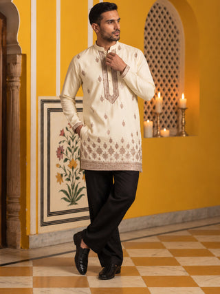 Japanese Fabric Embroidered Short Kurta with Korean Pant