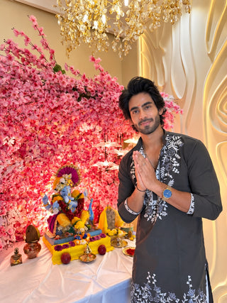 Rishabh Jaiswal in Men Japanese Fabric Embroidered Kurta Set