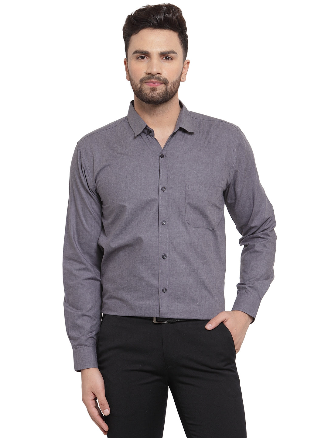 Jainish Men's Cotton Solid Charcoal Grey Formal Shirt's
