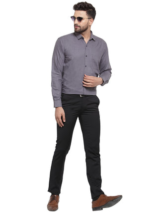 Indian Needle Men's Cotton Solid Charcoal Grey Formal Shirt's