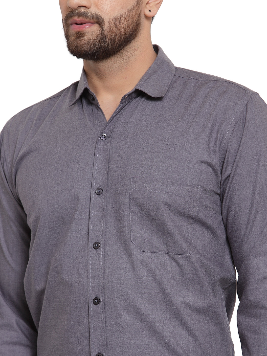 Jainish Men's Cotton Solid Charcoal Grey Formal Shirt's
