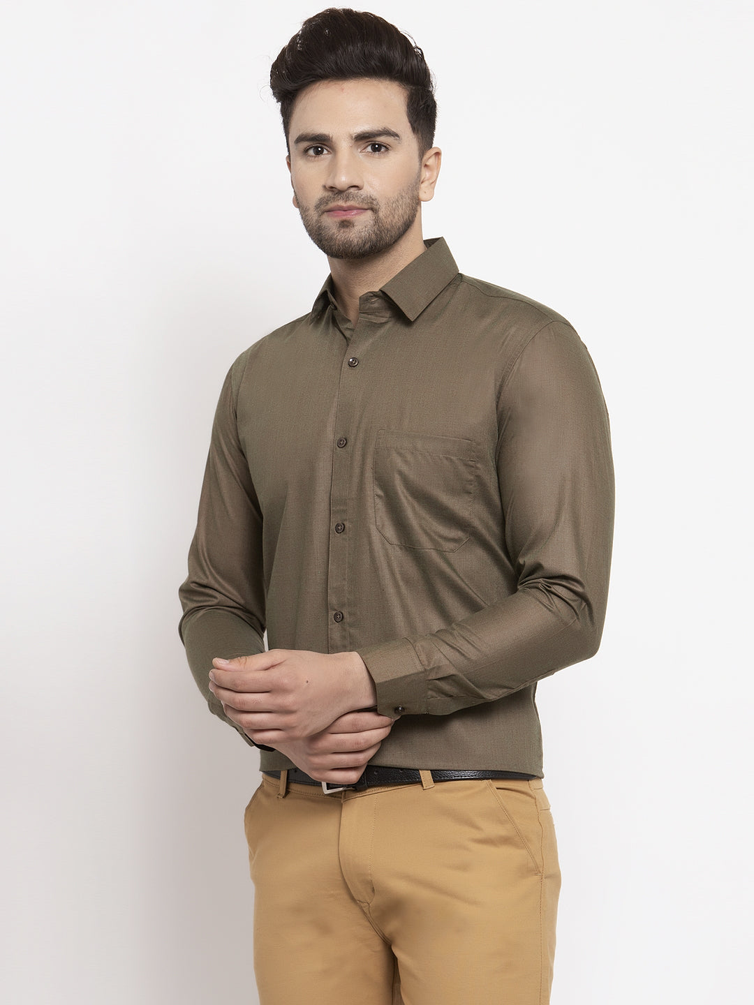 Jainish Men's Cotton Solid Dark Brown Formal Shirt's