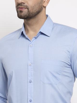 Indian Needle Men's Cotton Solid Firozi Blue Formal Shirt's