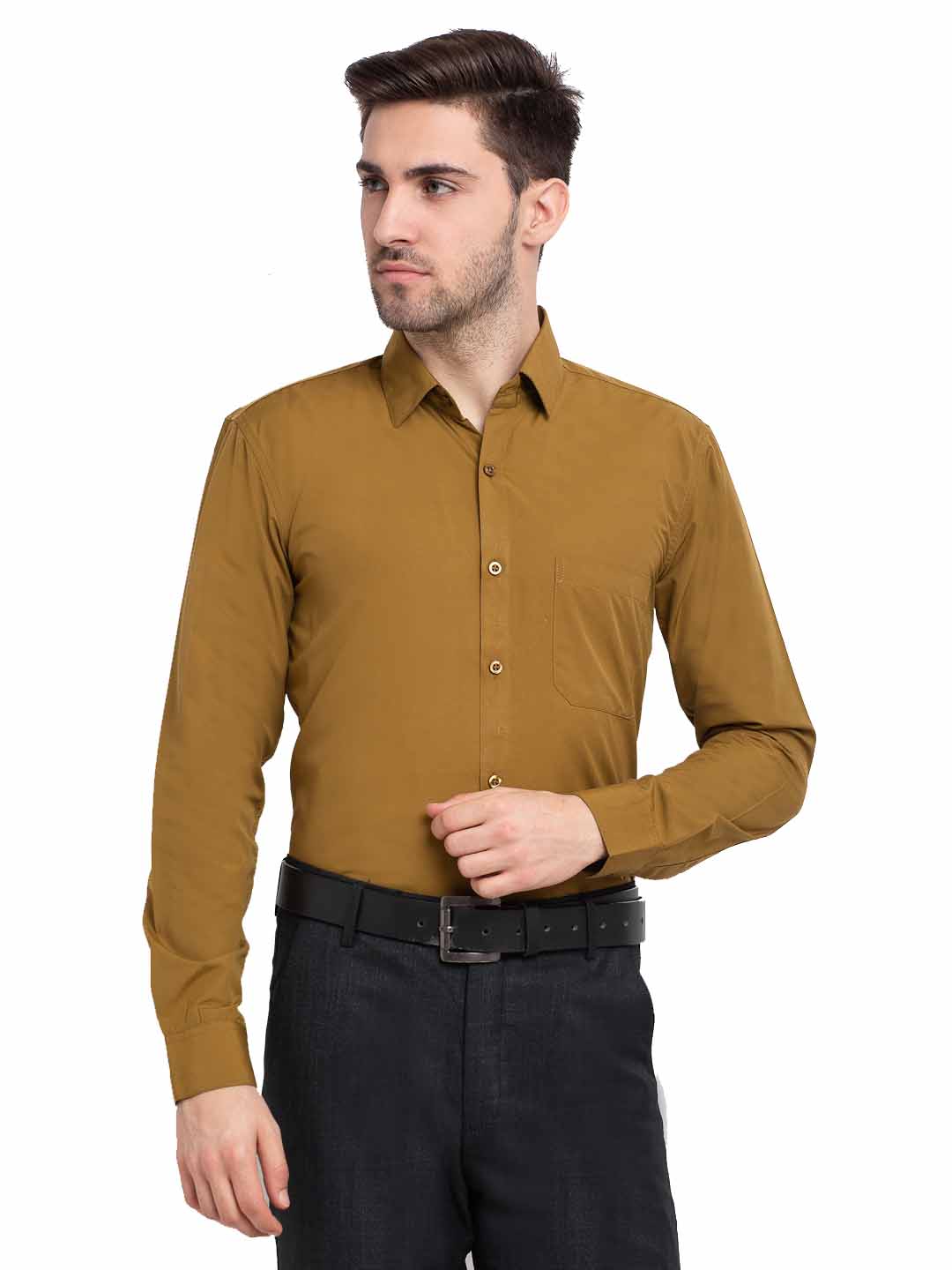 Jainish Men's Cotton Solid Mustard Formal Shirt's