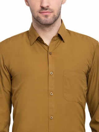 Indian Needle Men's Cotton Solid Mustard Formal Shirt's