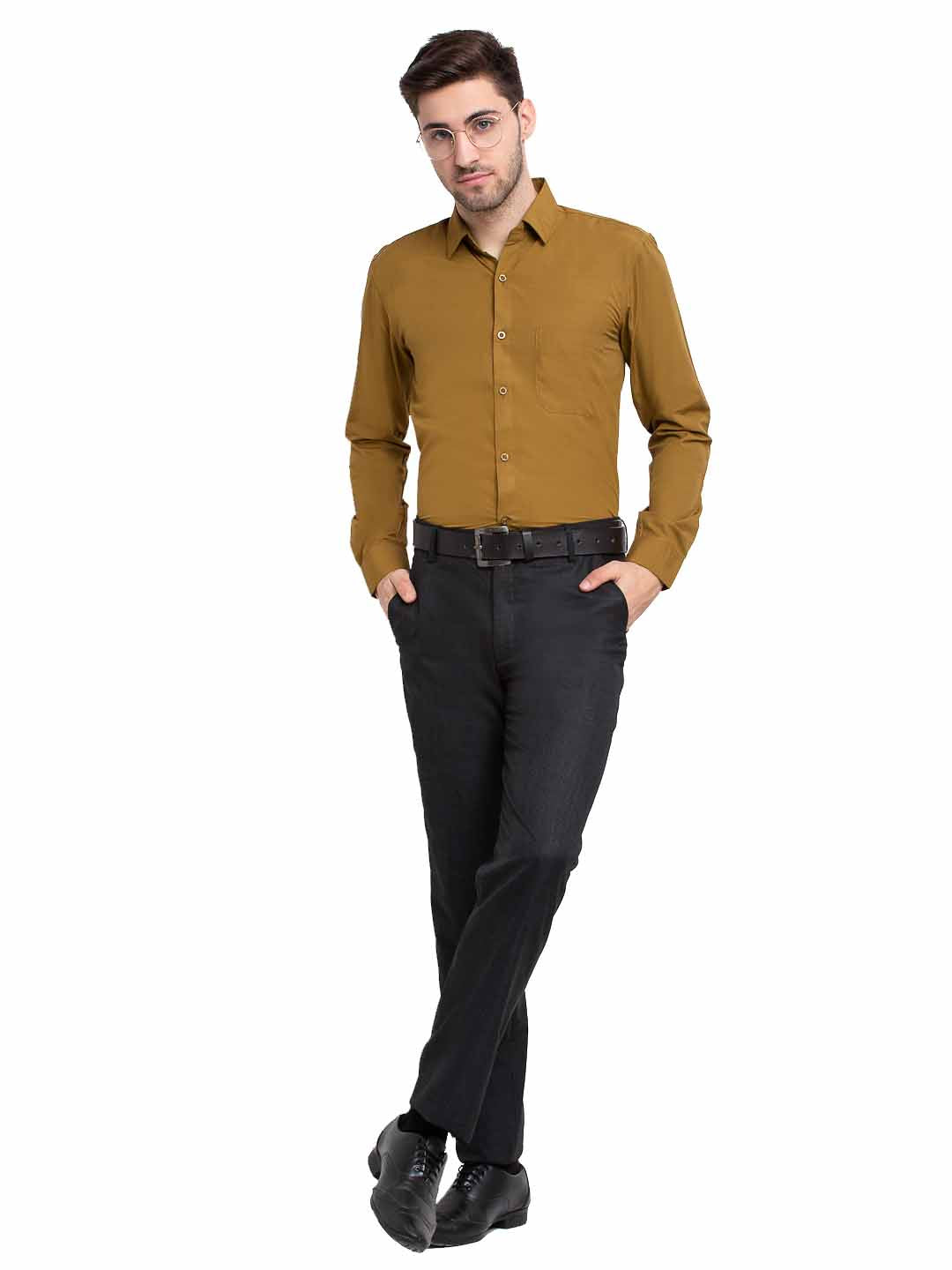 Jainish Men's Cotton Solid Mustard Formal Shirt's