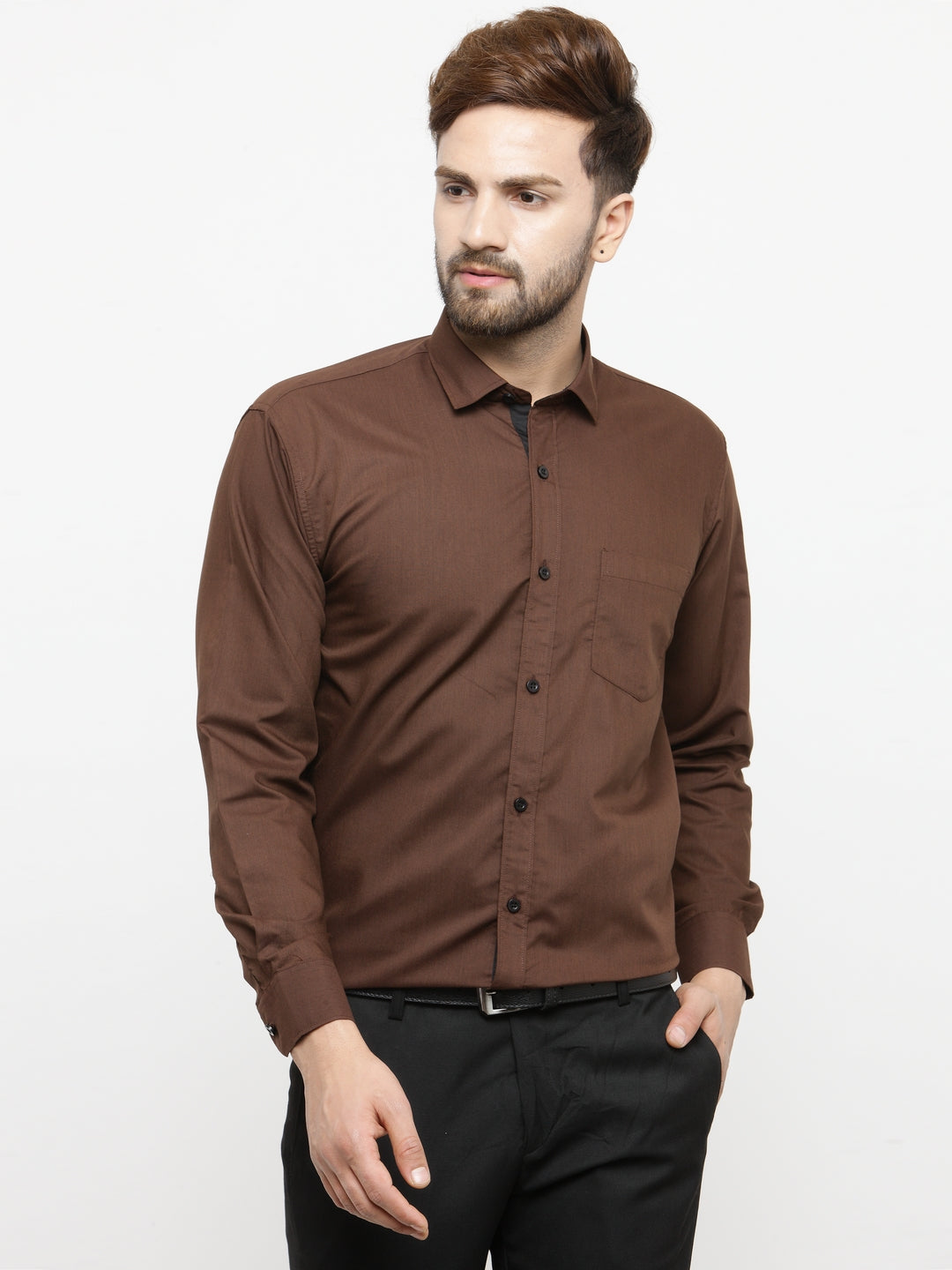 Jainish Coffee Formal Shirt with black detailing