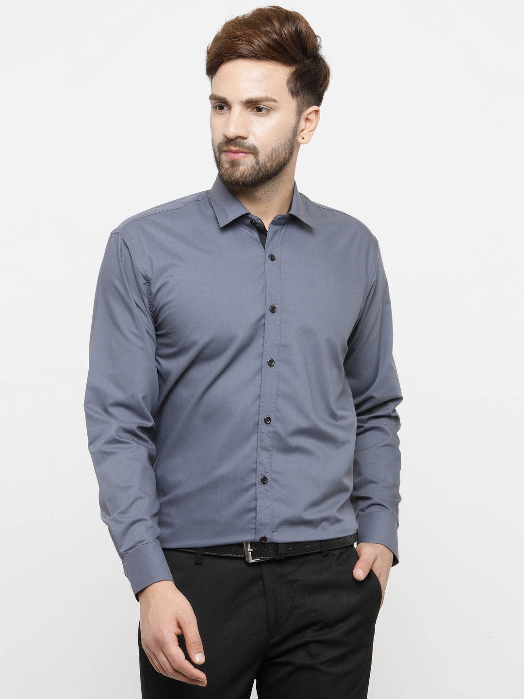 Jainish Grey Formal Shirt with black detailing
