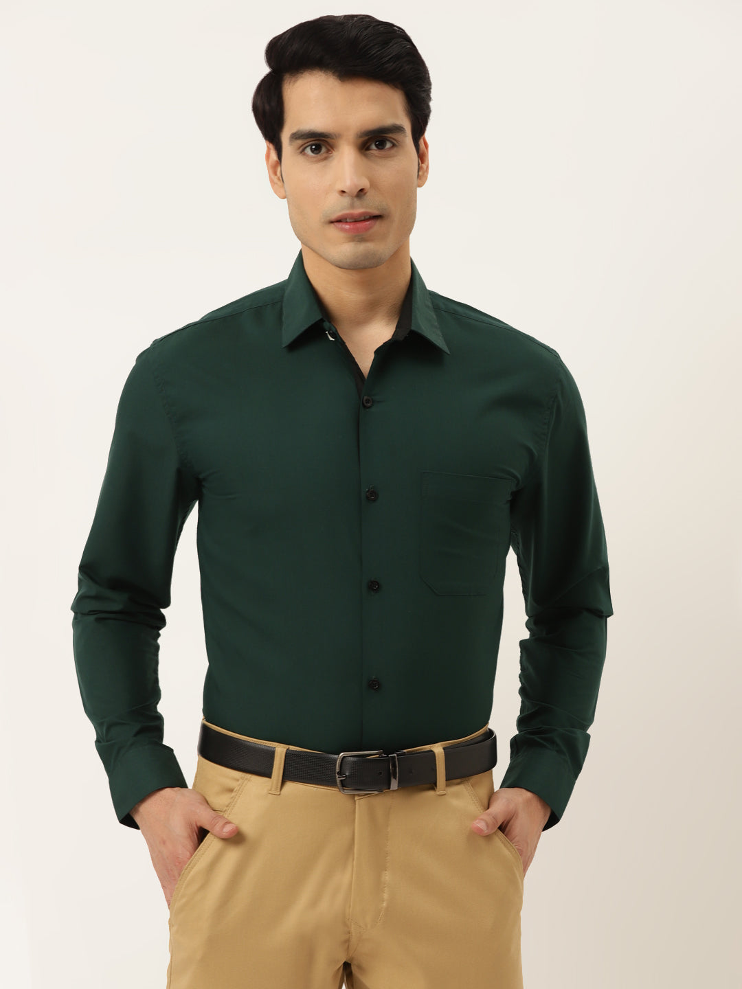 Jainish Olive Green Formal Shirt with black detailing