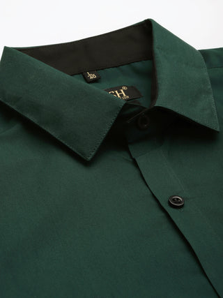 Indian Needle Olive Green Formal Shirt with black detailing