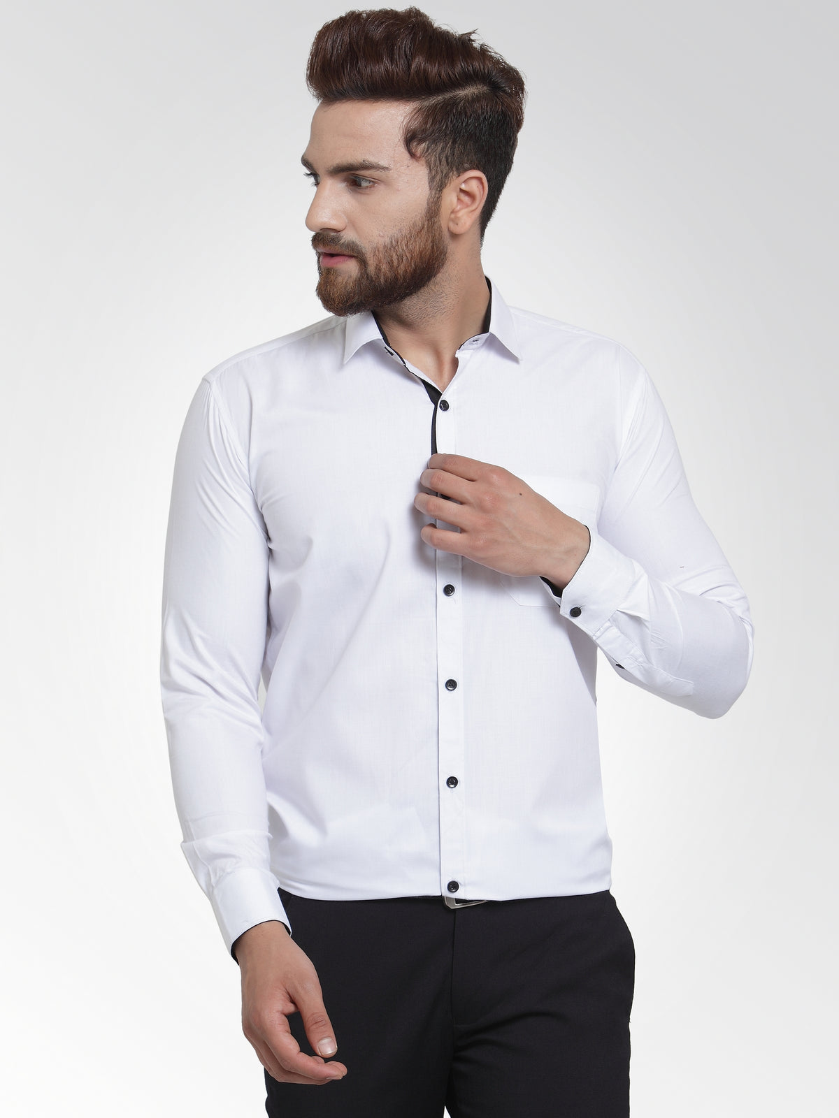 Jainish White Formal Shirt with black detailing