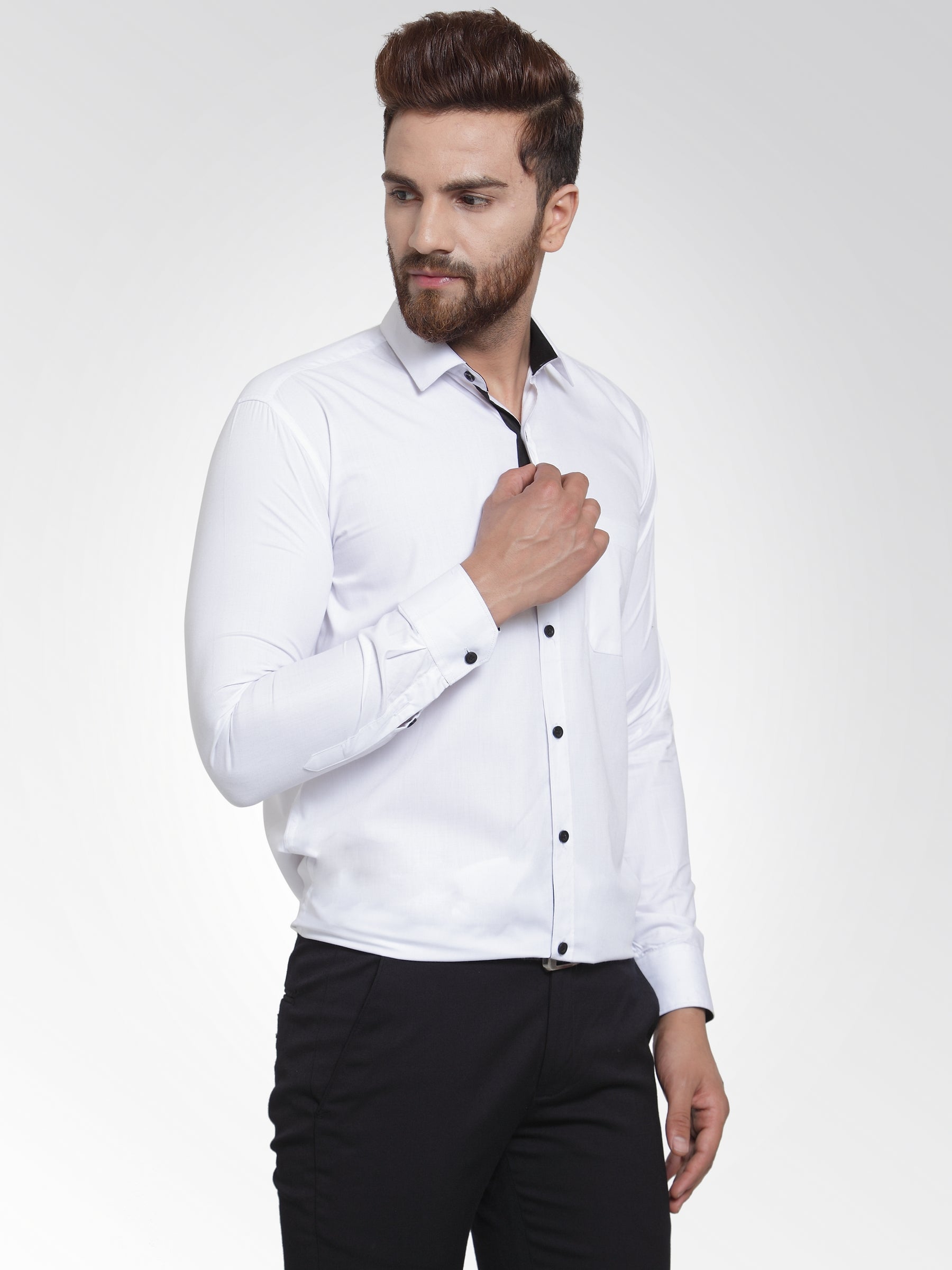 Jainish White Formal Shirt with black detailing