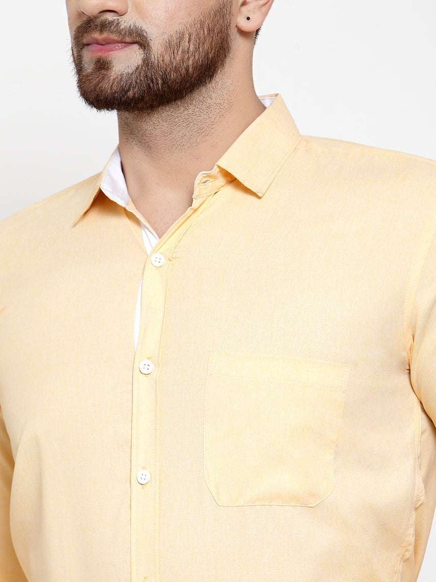 Jainish Yellow Formal Shirt with white detailing
