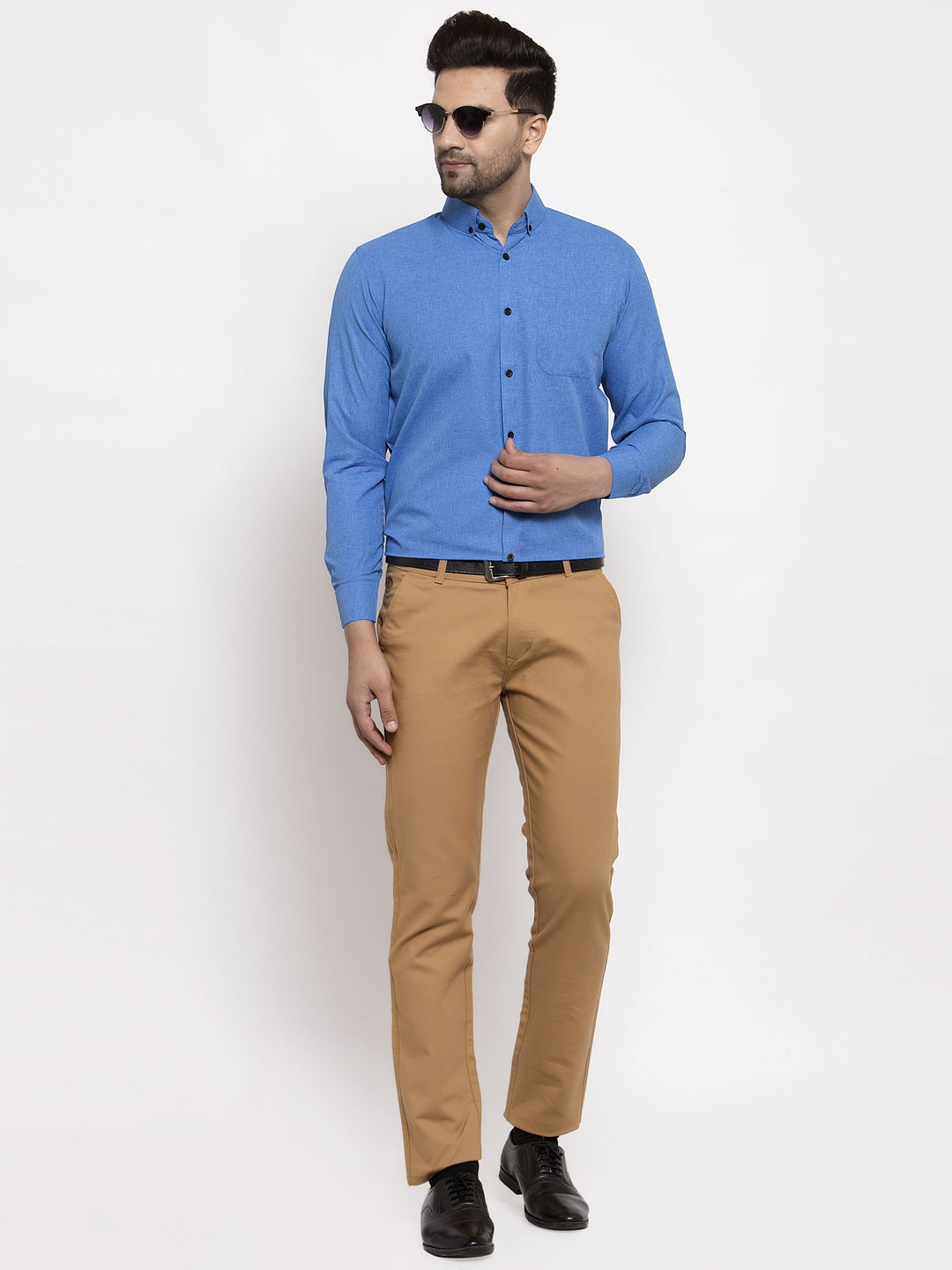 Jainish Blue Men's Cotton Solid Button Down Formal Shirts