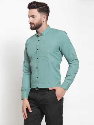 Indian Needle Green Men's Cotton Solid Button Down Formal Shirts