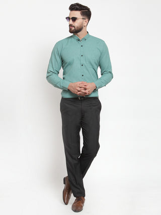 Indian Needle Green Men's Cotton Solid Button Down Formal Shirts