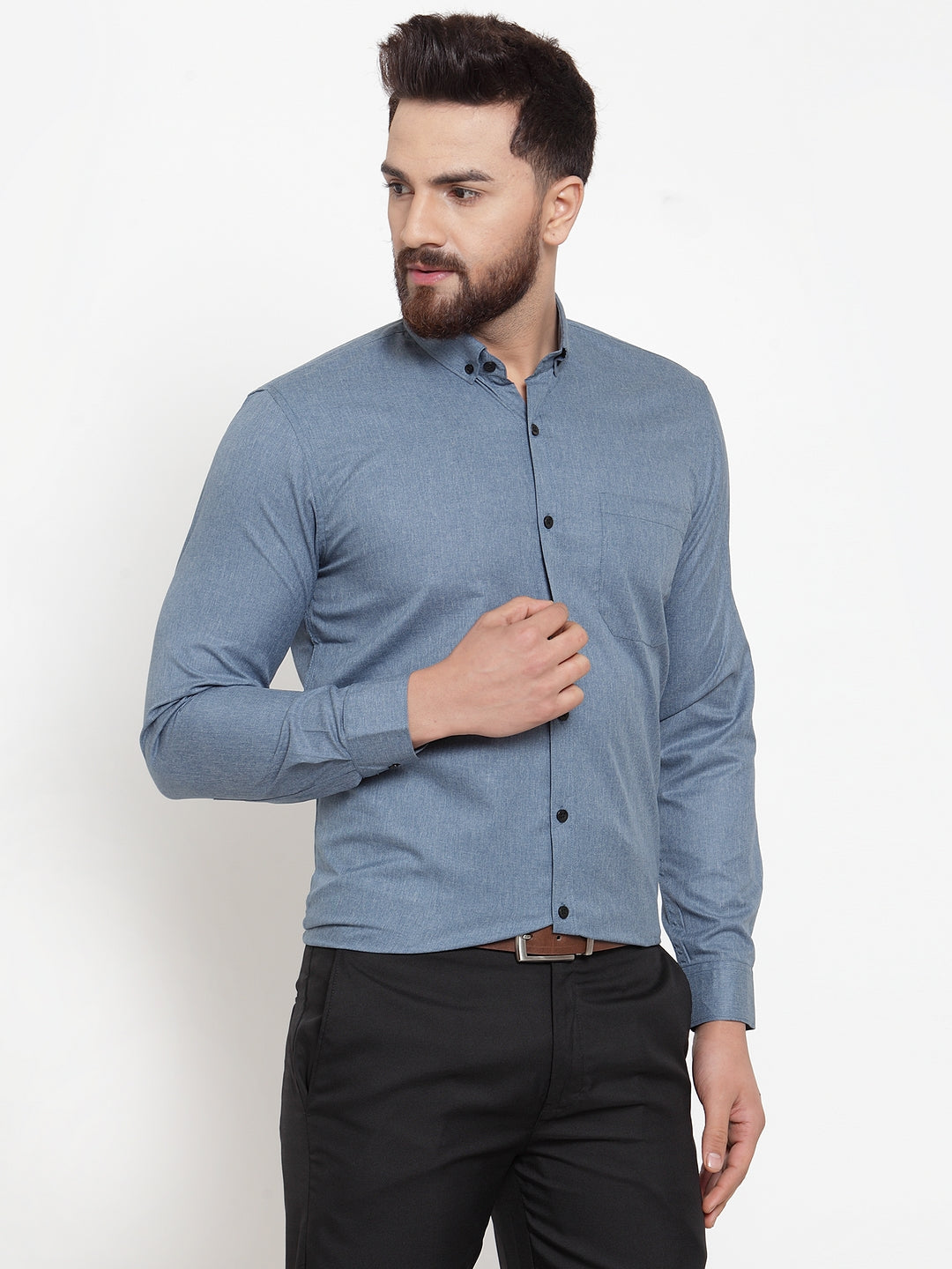 Jainish Grey Men's Cotton Solid Button Down Formal Shirts – Jompers