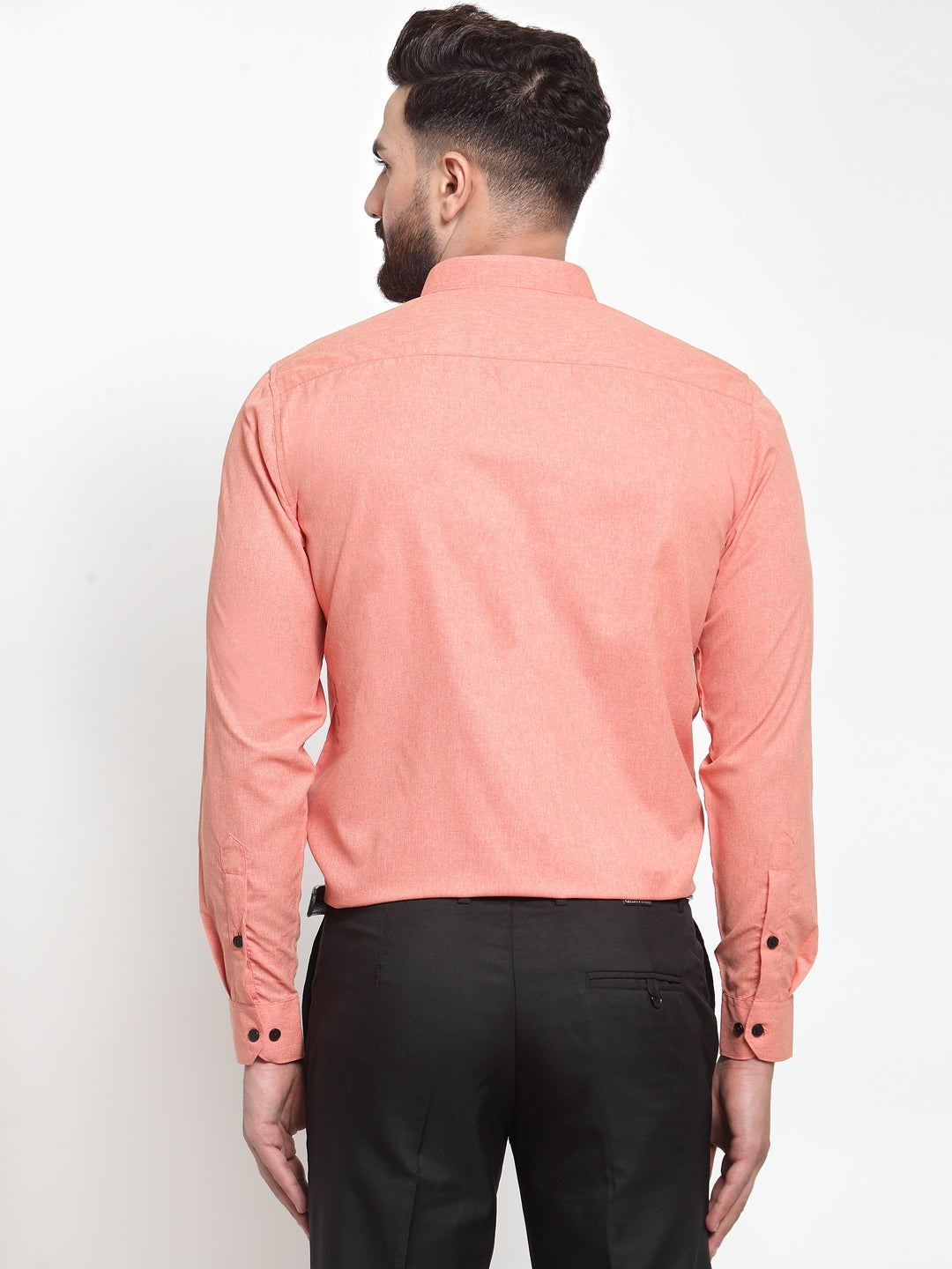 Jainish Peach Men's Cotton Solid Button Down Formal Shirts