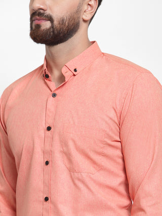 Indian Needle Peach Men's Cotton Solid Button Down Formal Shirts