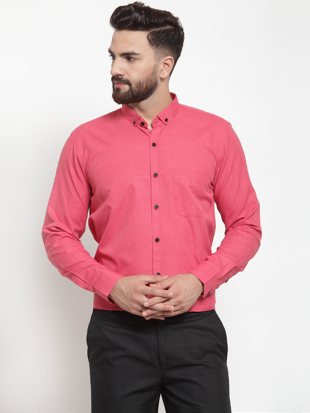 Jainish Red Men's Cotton Solid Button Down Formal Shirts