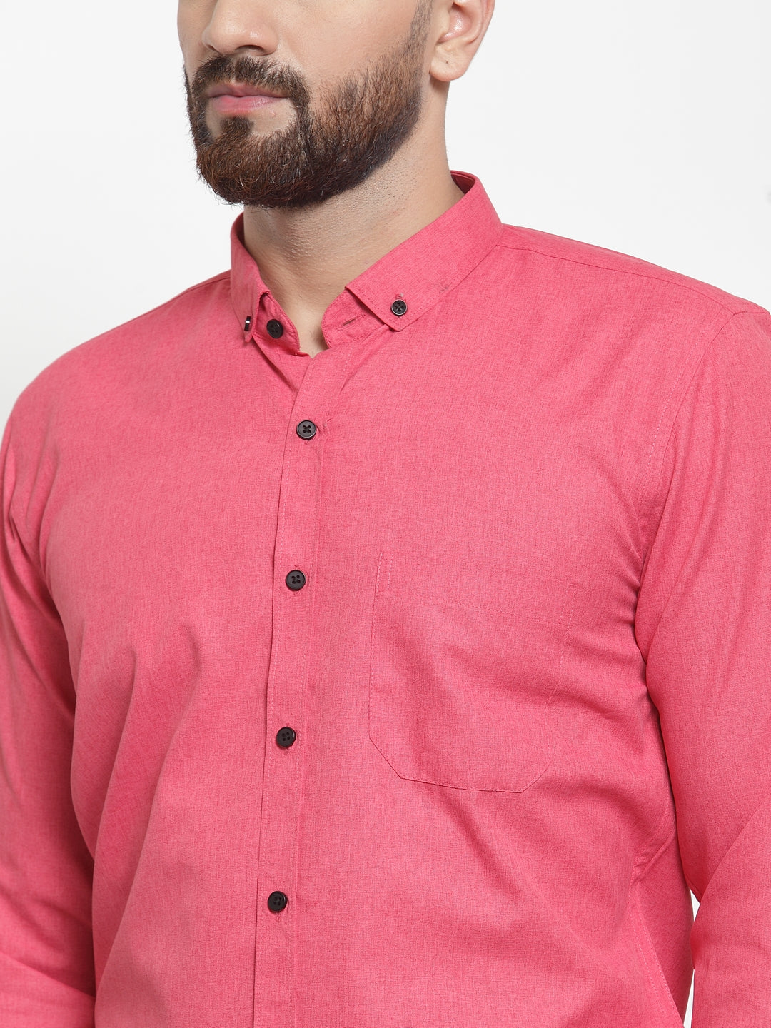 Jainish Red Men's Cotton Solid Button Down Formal Shirts