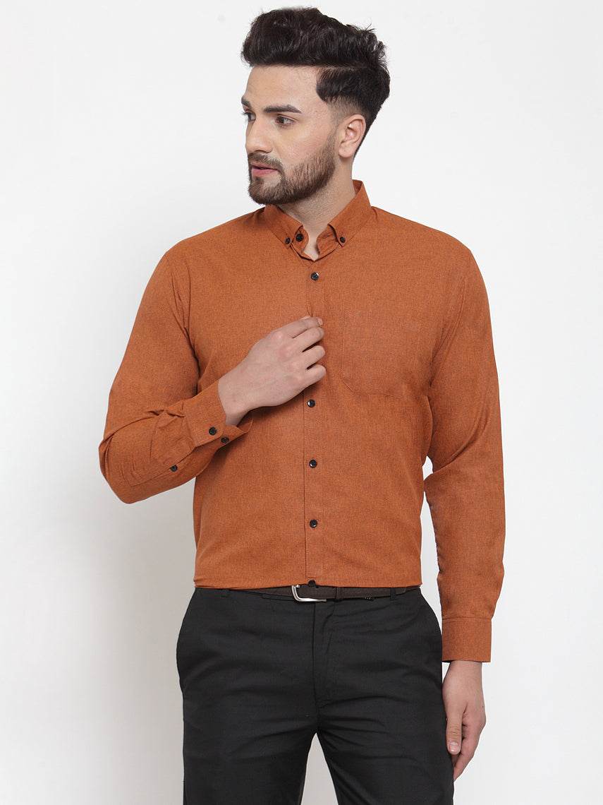 Jainish Rust Men's Cotton Solid Button Down Formal Shirts