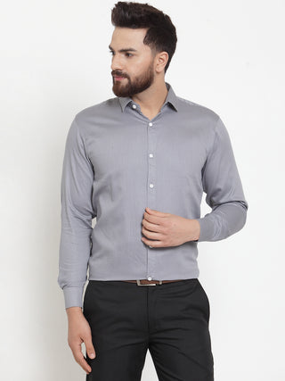 Indian Needle Grey Men's Cotton Polka Dots Formal Shirts