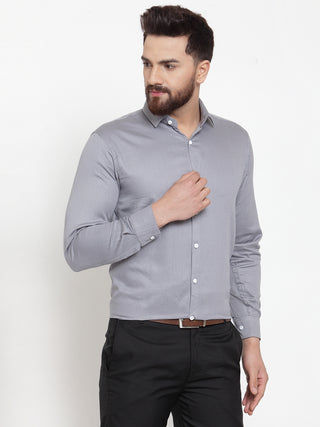 Indian Needle Grey Men's Cotton Polka Dots Formal Shirts